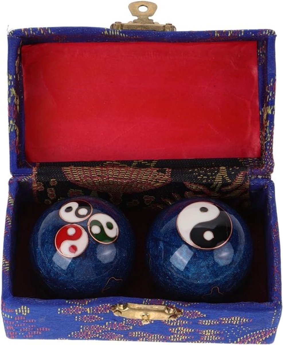 Fitness Handballen - Chinese Hand Ballen - Hand Oefening - Met Geïntegreerde Bel - 4.2 cm Diameter - Blauw Emaille