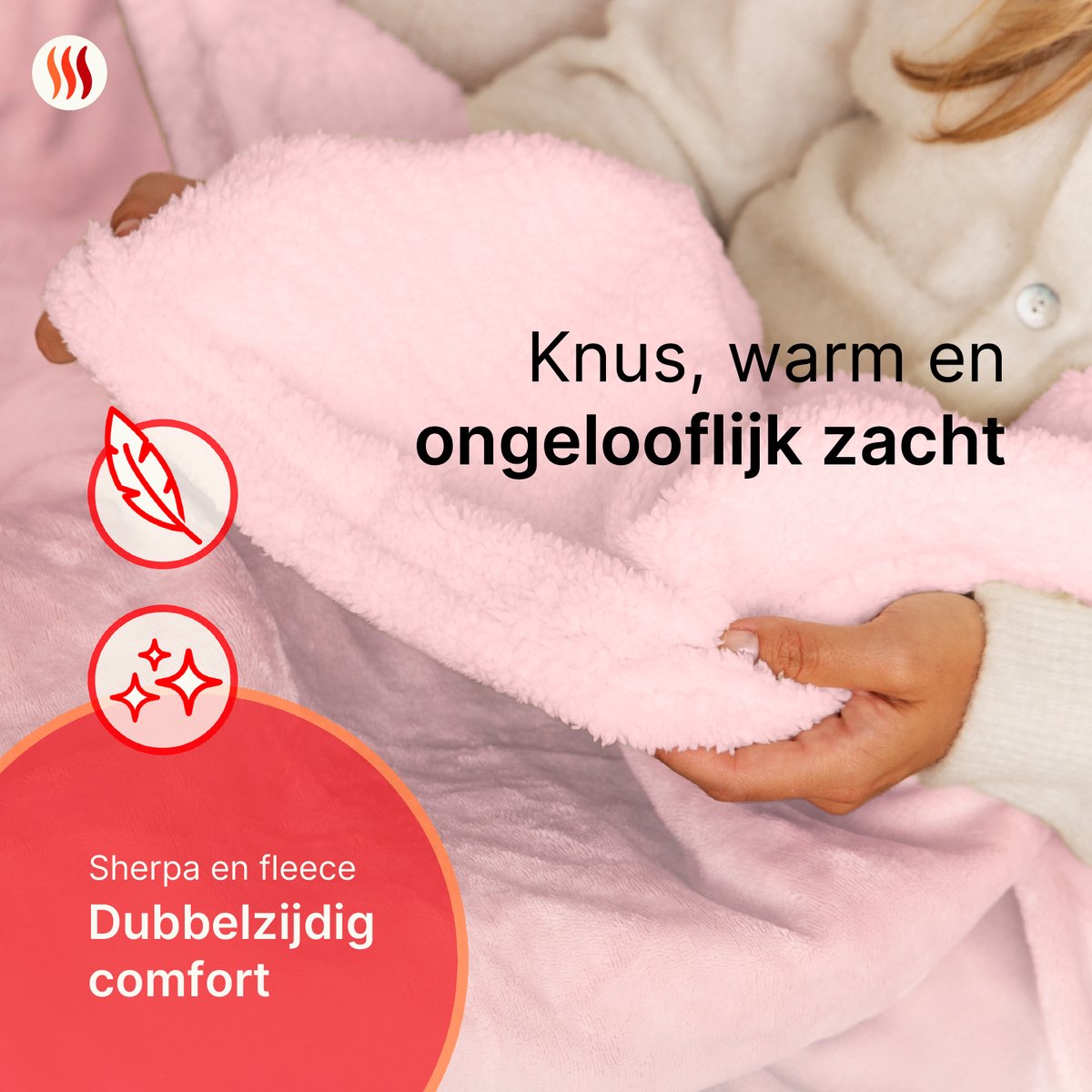 Seranova Elektrische Deken XXL - 180x160 cm - 2 Persoons Bovendeken - Warmtedeken - Dubbelzijdig Fleece Sherpa - Roze – foto 2