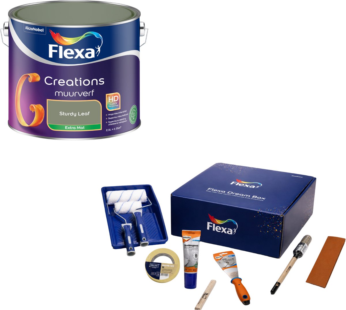 Flexa Dream Box & Creations Muurverf - Extra Mat - Sturdy Leaf - 2,5 L - Bundel