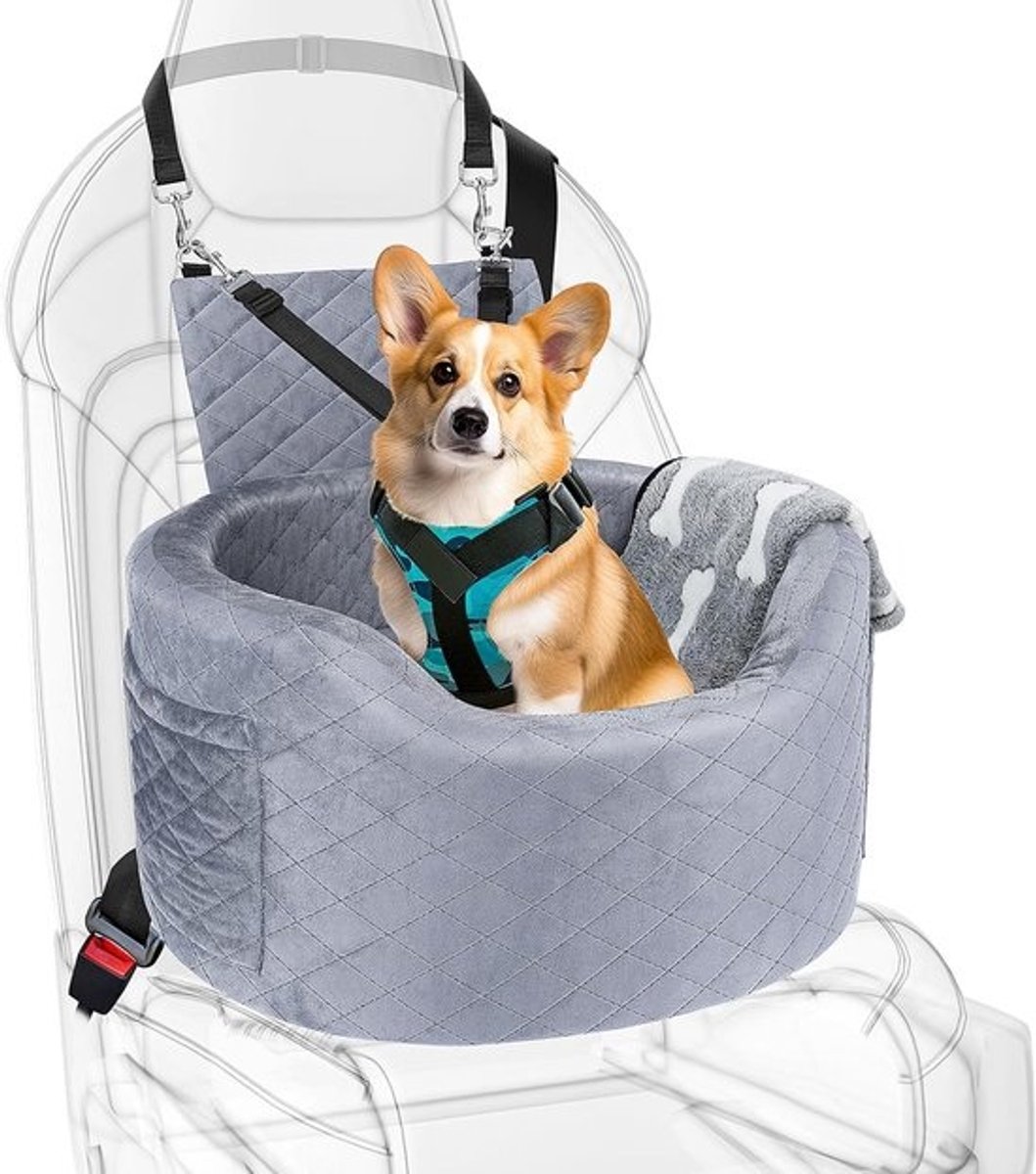 Hondenautostoeltje - Huisdier autostoel booster - Veilig reizen auto - Traagschuim hoge dichtheid - 53 x 52 x 27 cm