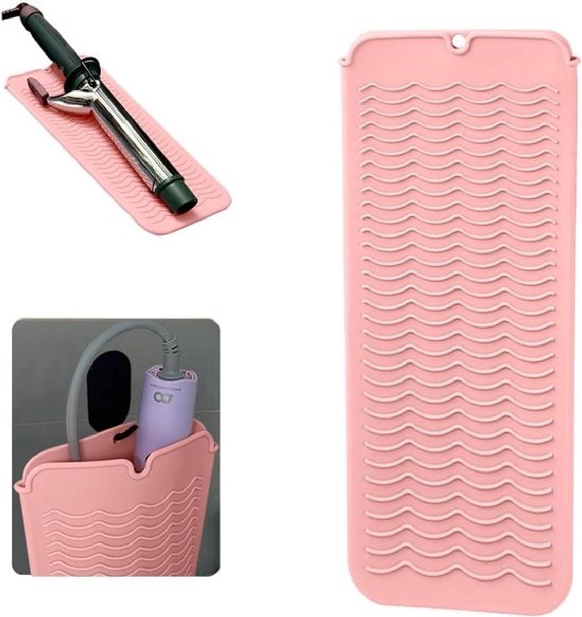 Hittebestendige Mat voor Stijltang - Reishoes Krultang - Stylingtools Opbergen - Hittebestendig tot 250°C - 28 x 13 cm - Roze