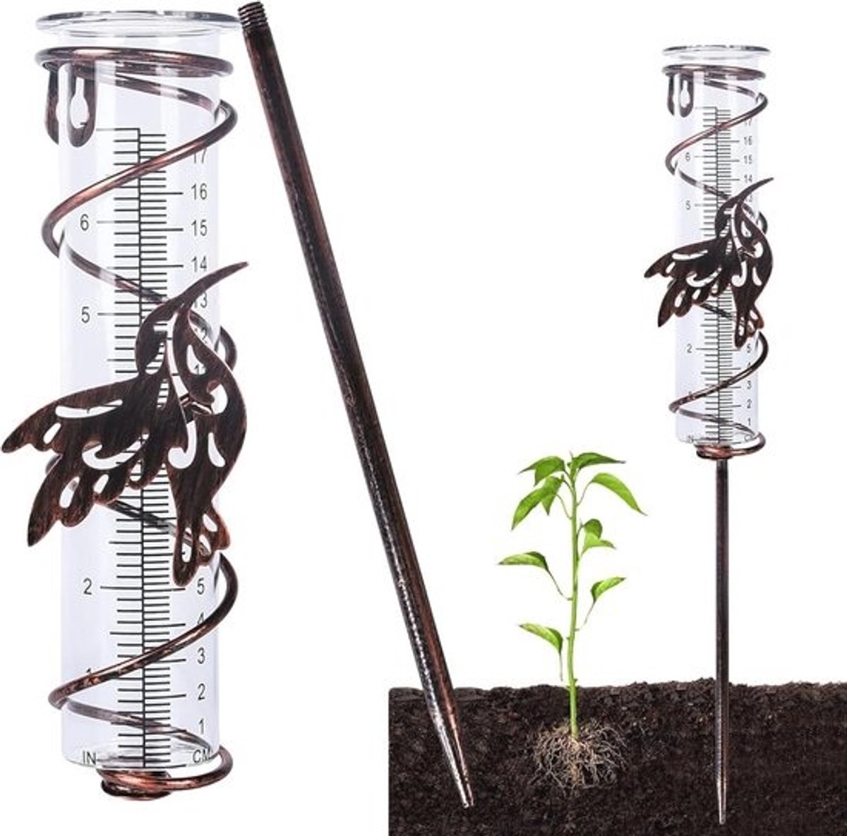 Grote Capaciteit Regenmeter met Spiraal Inzet en Metalen Houder voor Tuin Decor