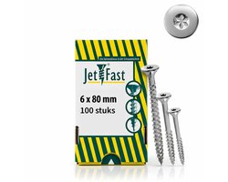 Jet-Fast RVS Houtschroeven 6 x 80 mm A2 TX25 – Universele Torx Schroeven met Deeldraad – 100 Stuks