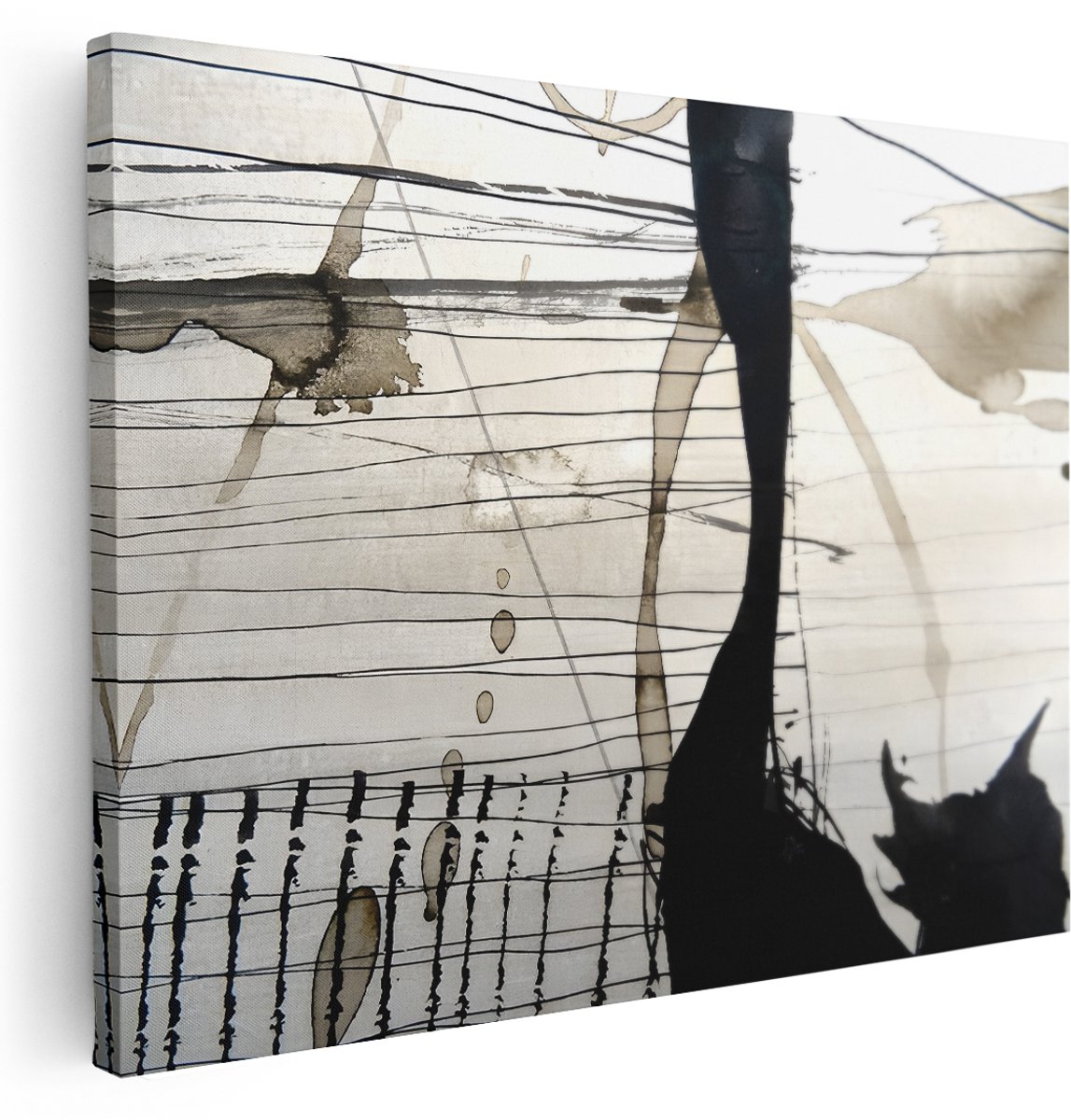 Artaza Canvas Schilderij Abstracte Kunst - 160x120 cm - Groot - Wanddecoratie Japandi - Muurdecoratie Zwart Wit - Schilderijen Op Canvas Modern
