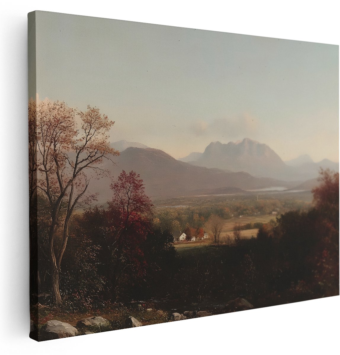Artaza Canvas Schilderij Bergen - 160x120 cm - Groot - Wanddecoratie Herfst Vallei - Muurdecoratie Natuur Landschap - Kamer Accessoires Woonkamer