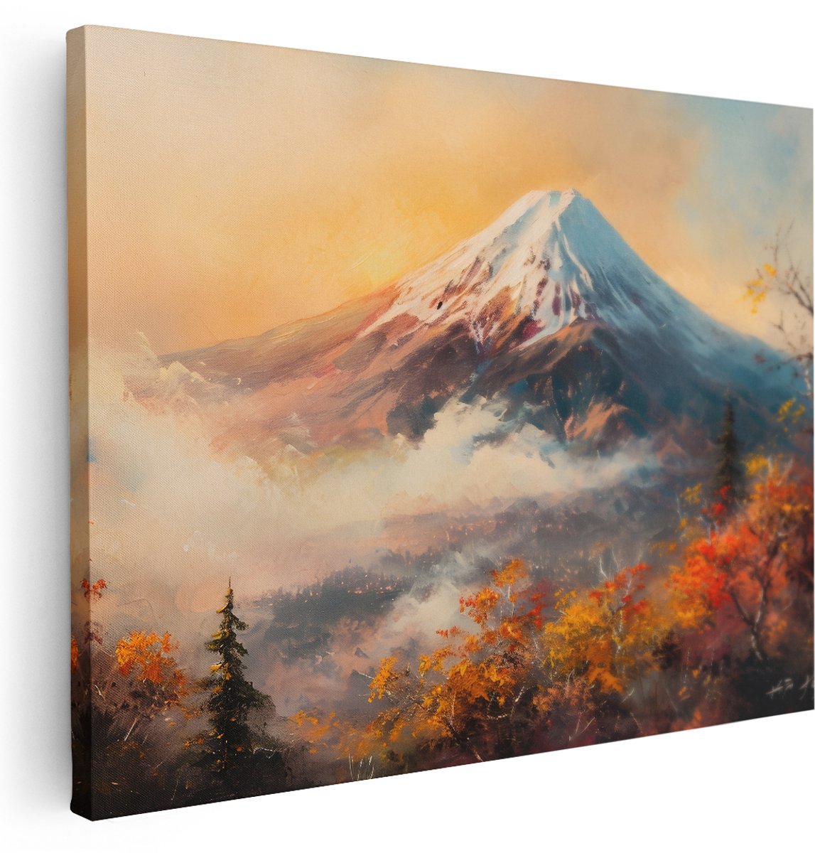 Artaza Canvas Schilderij Landschap Japan - 160x120 cm - Groot - Wanddecoratie Bergen - Muurdecoratie Natuur - Schilderijen Op Canvas Herfst