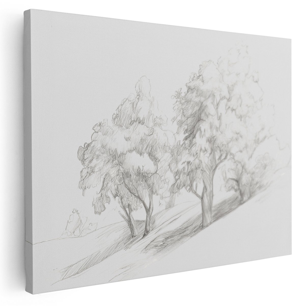 Artaza Canvas Schilderij Landschap - 160x120 cm - Groot - Wanddecoratie Boom Potloodschets - Muurdecoratie Natuur - Decoratie Zwart Wit
