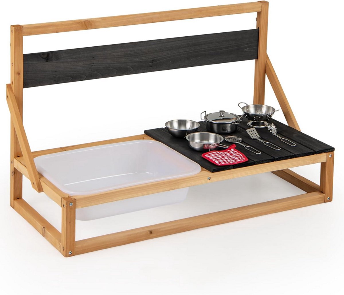 SureDeal® - Rollenspell - Grenen Houten Wand - Tafel Speelkeuken - Ophanghaken Schoolbord Gootsteen - Kinderen - 81x36x49 cm - Naturel