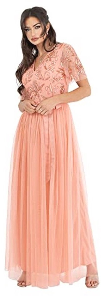 Maxi Jurk voor Dames voor Bruiloft, Bruidsmeisje, Avondfeest - Elegante Gelegenheidsjurk met Pailletten en Tule