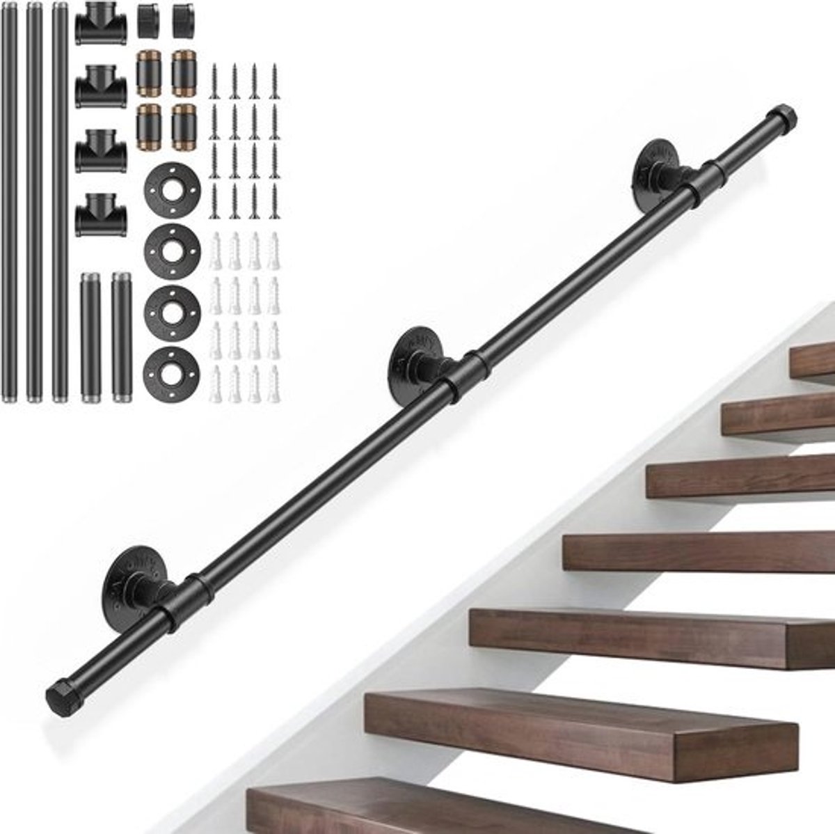 Leuning voor binnentrappen 120 cm - Roestvrij staal & antislip voor veiligheid in huis