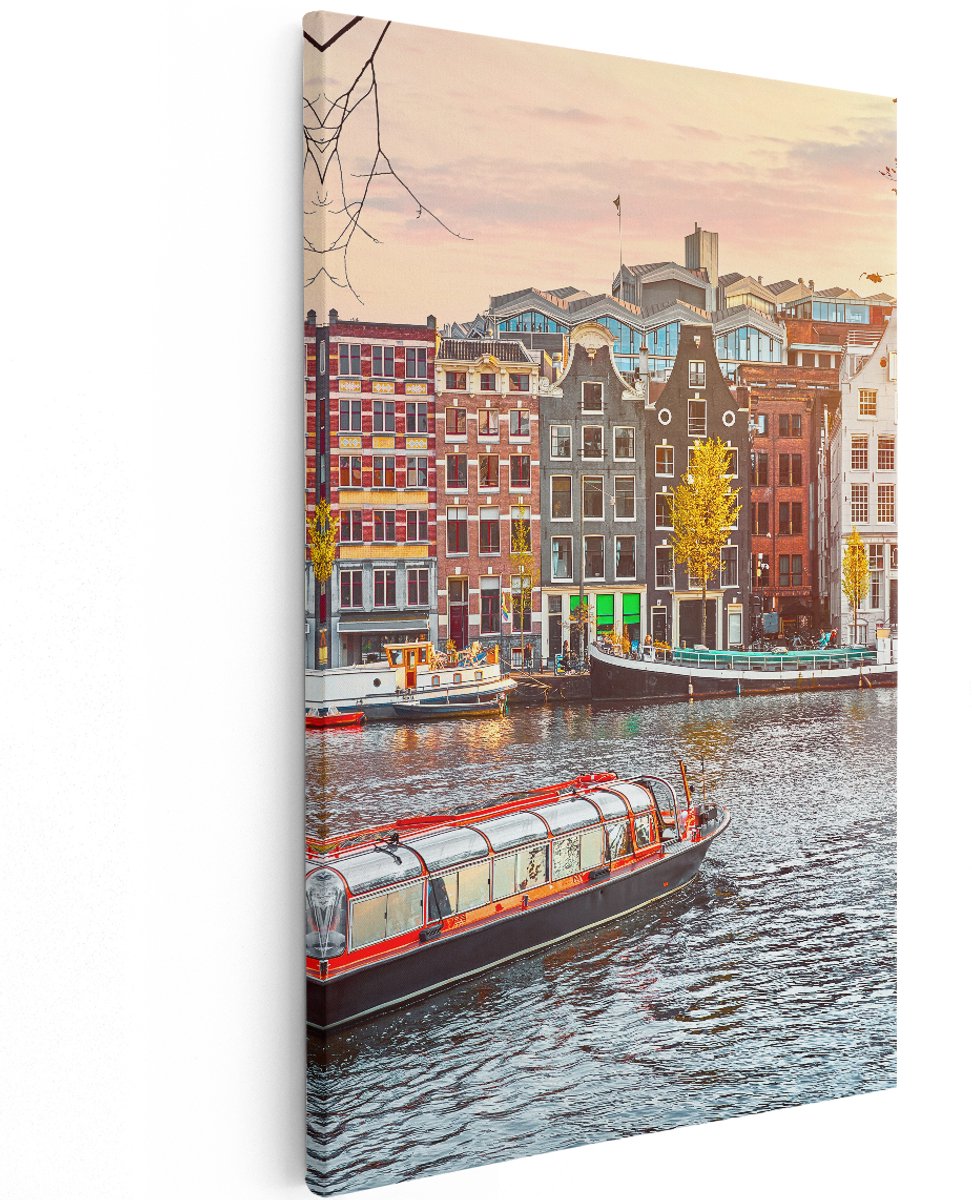 Artaza Canvas Schilderij Amsterdamse Huisjes Vanaf De Grachten - 120x180 cm - Groot - Wanddecoratie Woonkamer - Schilderijen - Muurdecoratie