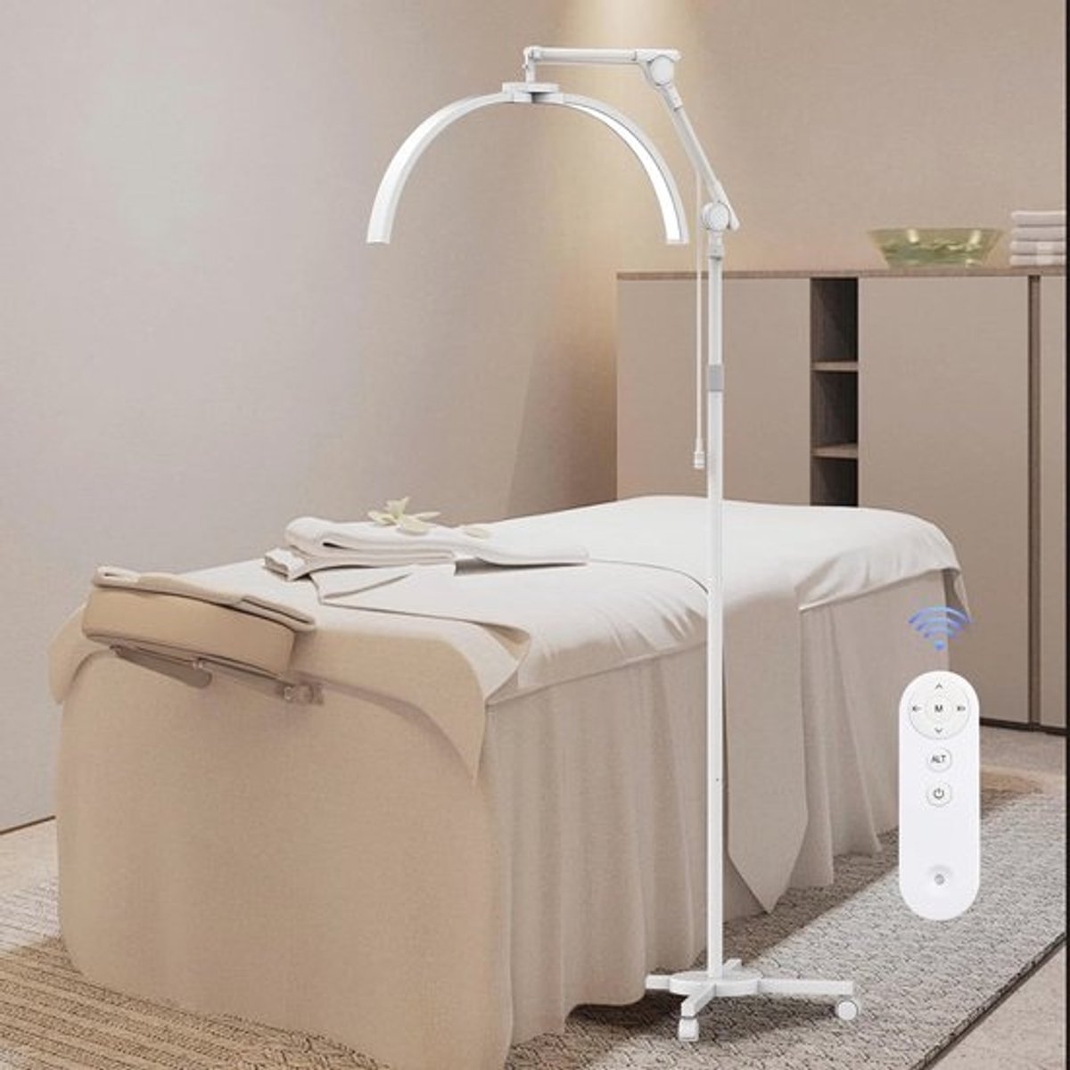 Opvouwbare Led Wimperverlengingslamp met Wielen en Telefoonhouder - Halve Maan Lamp voor Schoonheidsspecialiste en Huidverzorging