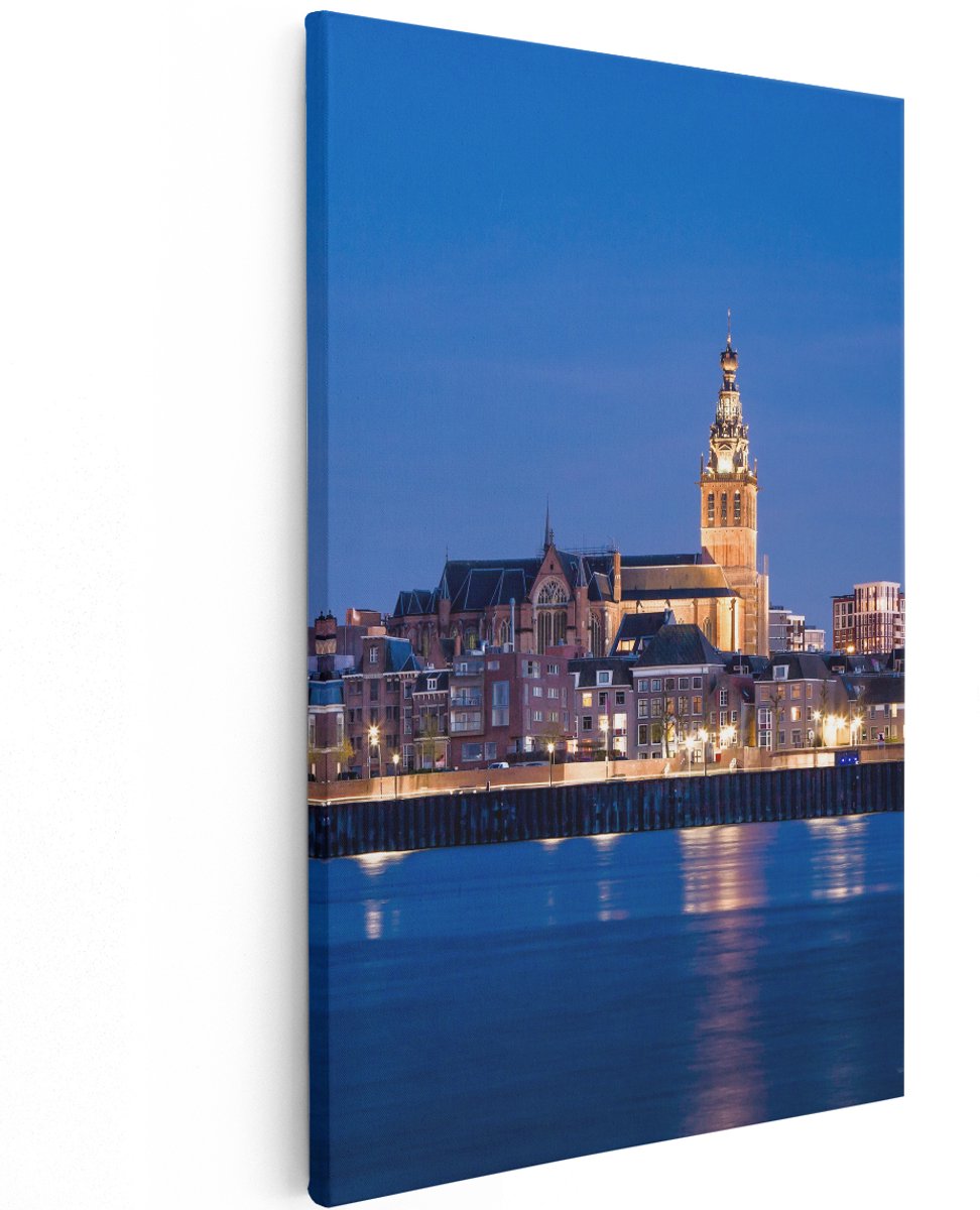 Artaza Canvas Schilderij Nijmegen Skyline met de Waal Rivier - 120x180 cm - Groot - Wanddecoratie Woonkamer - Schilderijen - Muurdecoratie