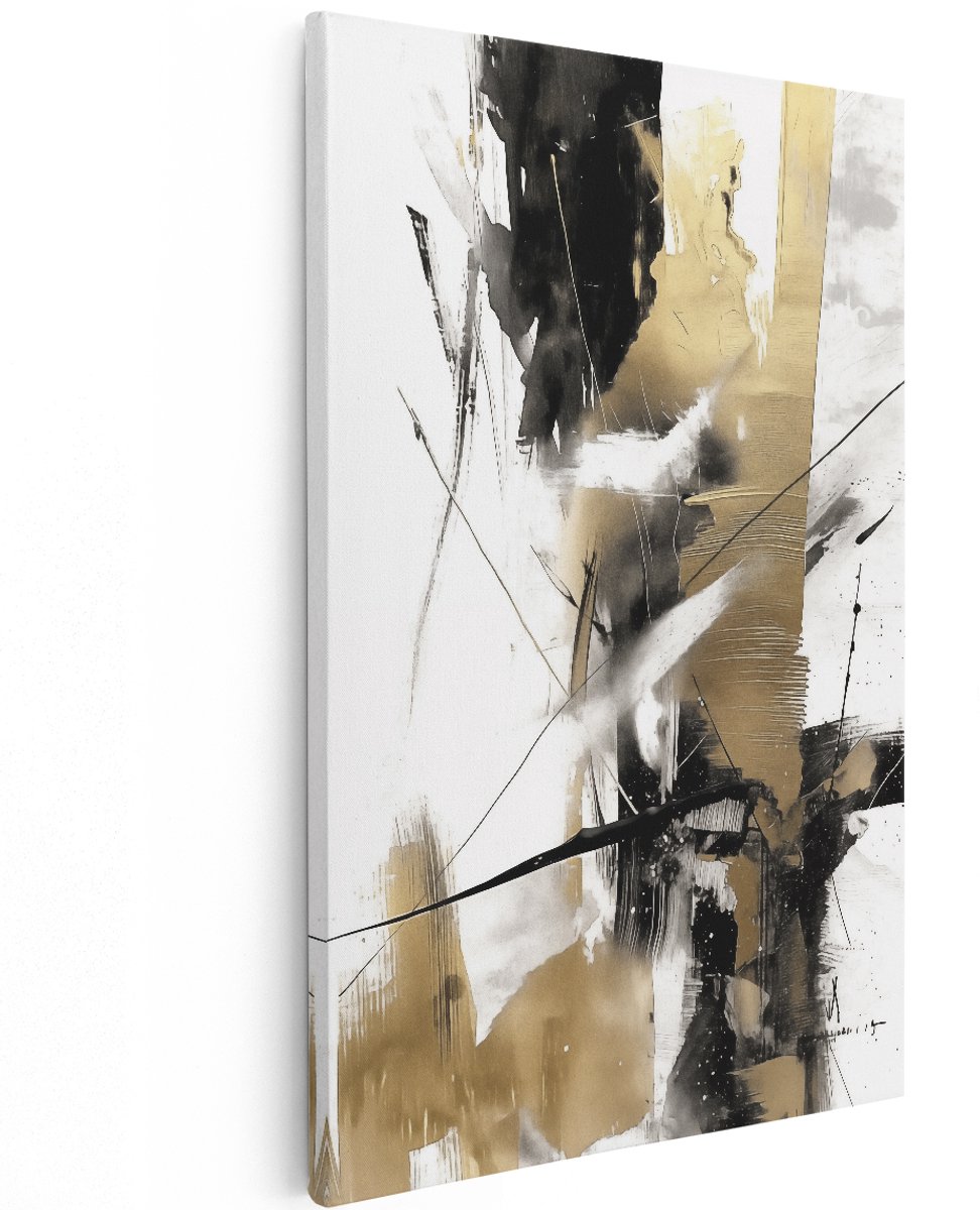 Artaza Canvas Schilderij Abstract Zwart en Goud - 120x180 cm - Groot - Wanddecoratie Woonkamer - Schilderijen - Muurdecoratie