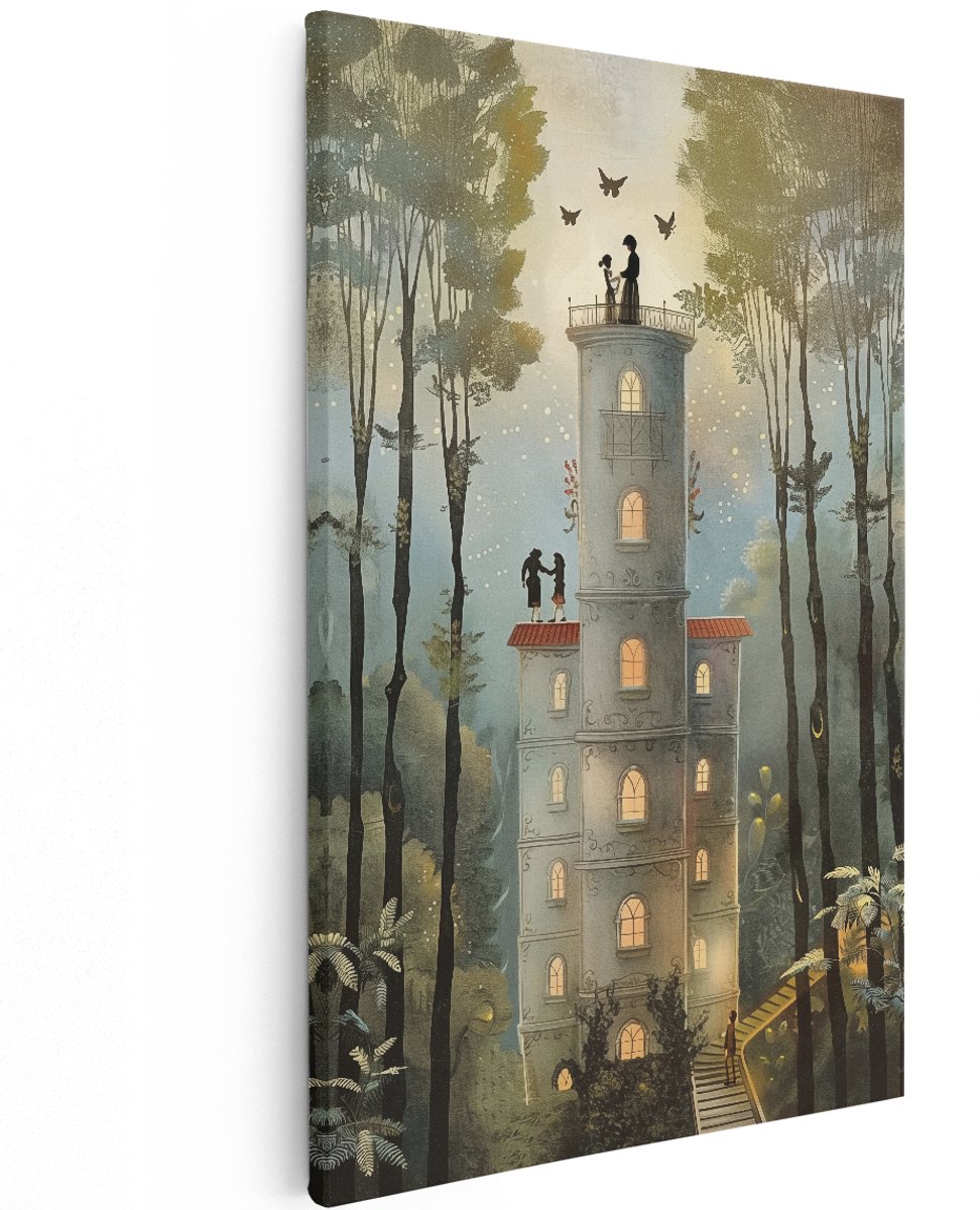 Artaza Canvas Schilderij Kasteel in het Bos - 120x180 cm - Groot - Wanddecoratie Woonkamer - Schilderijen - Muurdecoratie