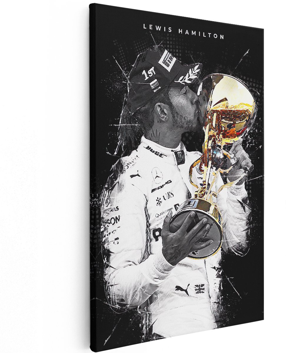 Artaza Canvas Schilderij Lewis Hamilton kust Formule 1 Wereldbeker - 120x180 cm - Groot - Muurdecoratie - Canvas Print