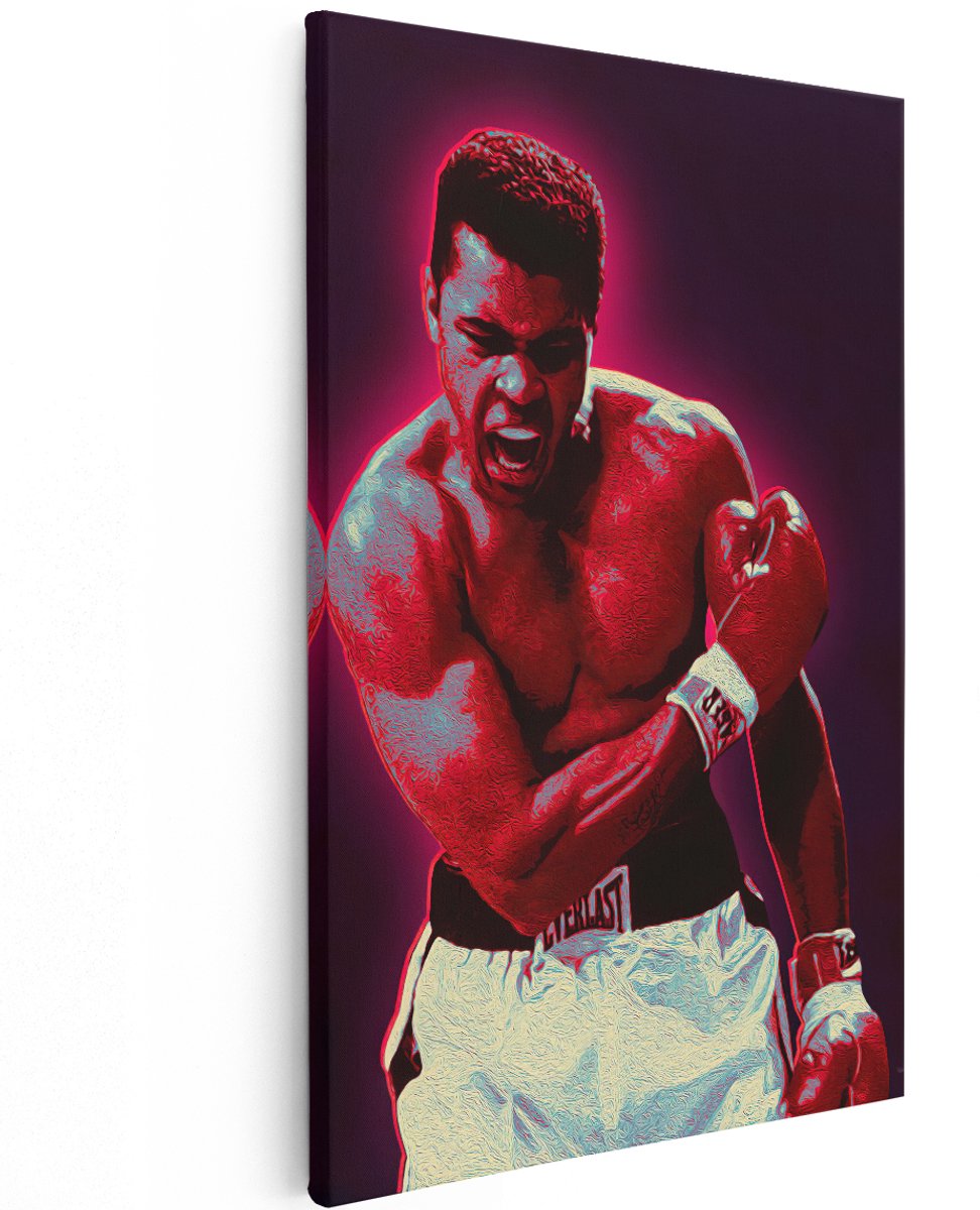 Artaza Canvas Schilderij Bokser Muhammad Ali in het Rood - 120x180 cm - Groot - Muurdecoratie - Canvas Print