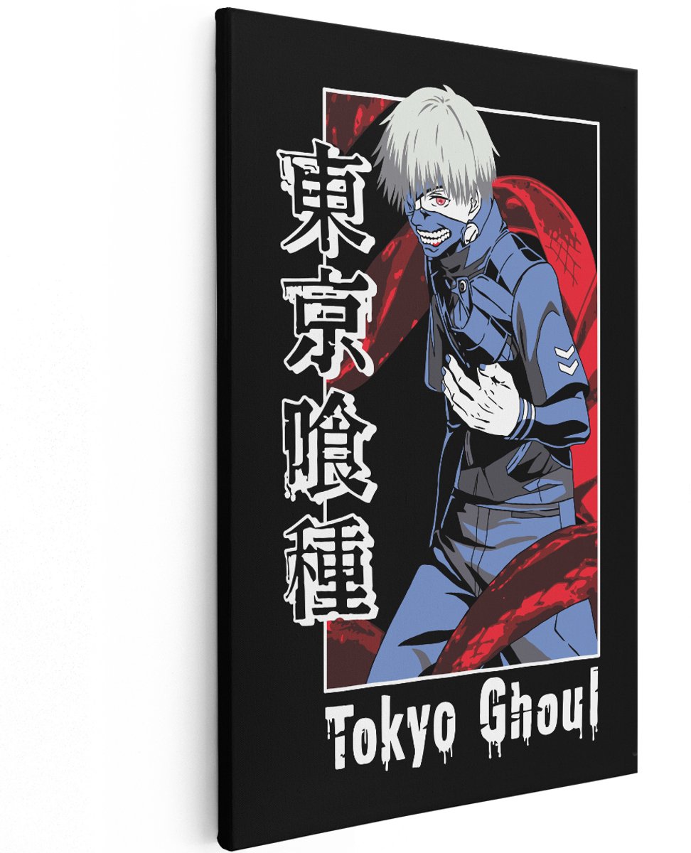 Artaza Canvas Schilderij Tokyo Ghoul - 120x180 cm - Groot - Wanddecoratie Anime - Muurdecoratie Ken Kaneki - Decoratie Slaapkamer Jongen - Zwart Rood