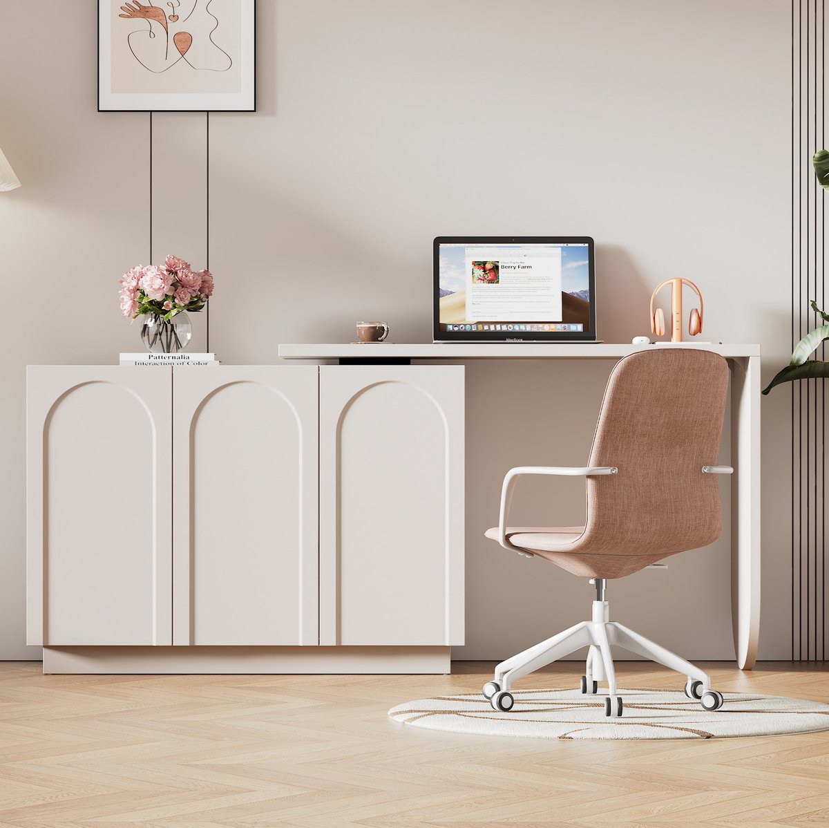 Wishdor L-vormig hoekbureau - 360° draaibaar en opvouwbaar - Stevige metalen verbinding - Modern wit - Voor kantoor en werkkamer - MDF - 110 x 40 x 75 cm
