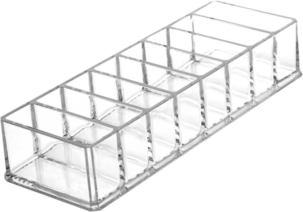Transparante plastic opbergdoos | Ontwerp met 8 vakken, geschikt voor het opbergen van make-upkwasten, oogschaduwpaletten en diverse beautyproducten-25.5*9*4.2cm transparant