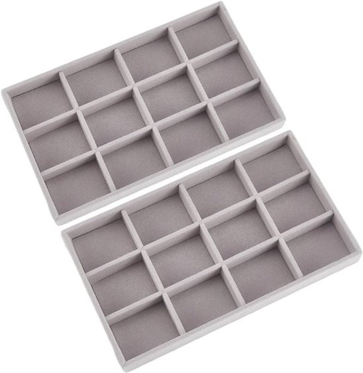 Juwelendozen Set - Opbergbakjes - Sieraden Organiseren - Verwijderbare Verdelers - 12 Vakjes - Grijs