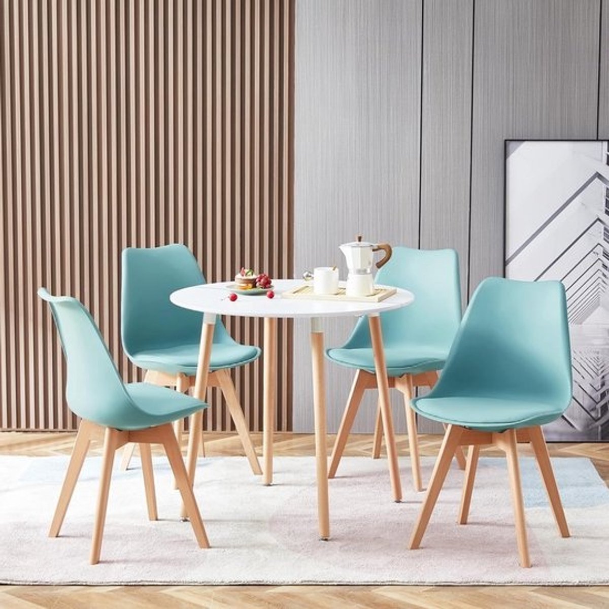 Eettafel Set met 4 Moderne Eetkamerstoelen, Compacte Set voor 4 Personen