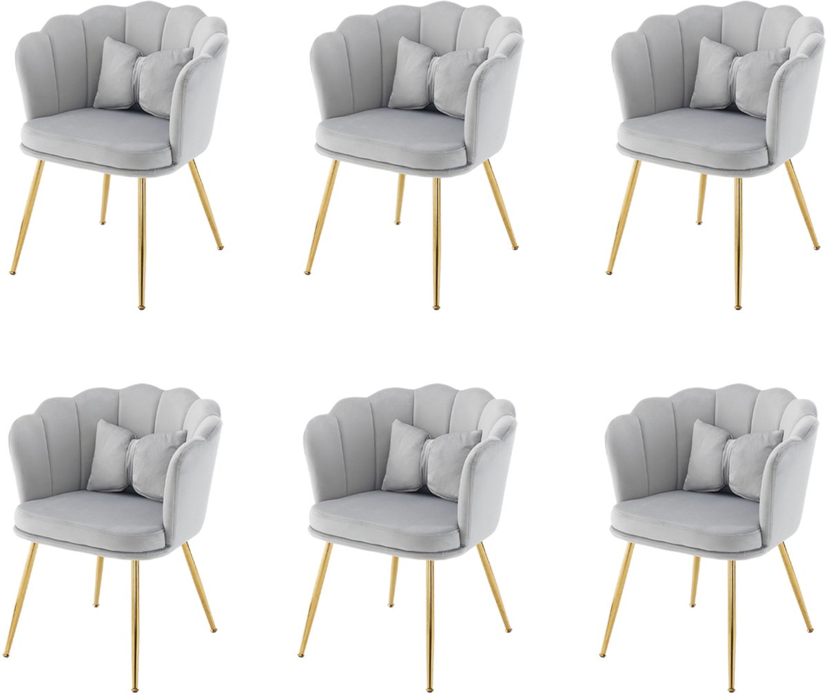 Wishdor Kuipstoel set - Grijs - Met armleuningen en zachte zitting - Modern design - Woonkamer slaapkamer eetkamer hal - Velvet en metaal - 63 x 58 x 77 cm