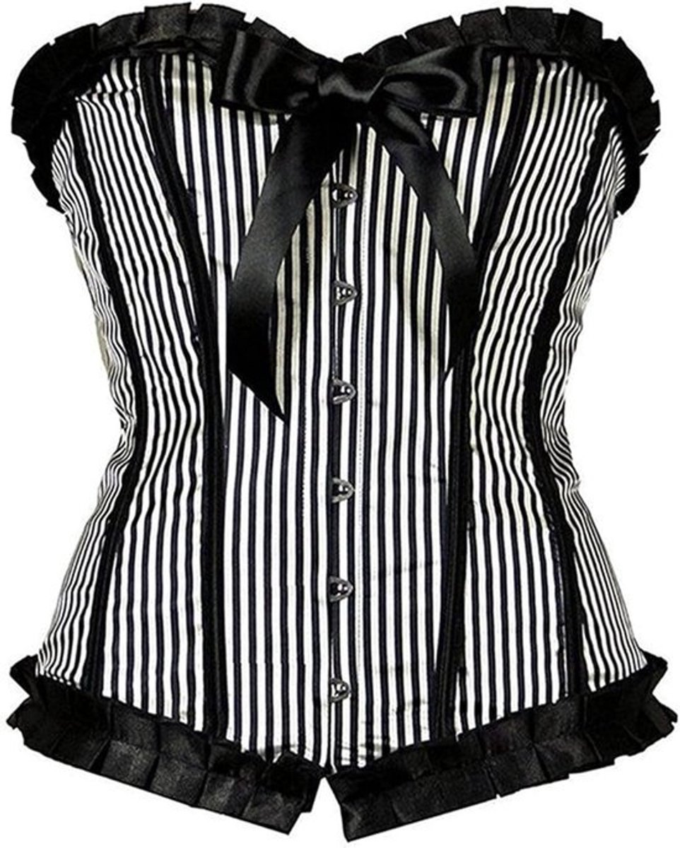 Gothic Korset - Overbust Korset - Feestelijke Gelegenheden - Verstelbare Pasvorm - 36.5cm Lengte - Zwart Wit Gestreept