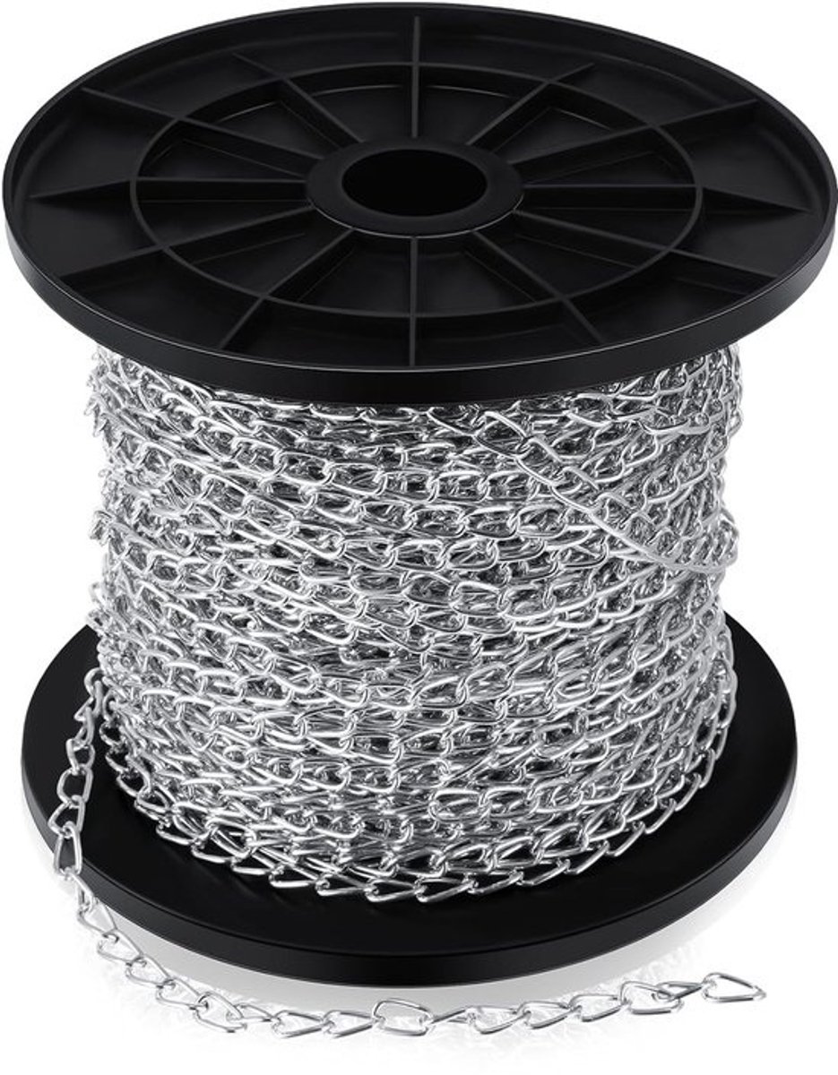 Stalen Ketting Rol - Bevestigingsketting Ophangketting - Lampen Ophangen - Gegalvaniseerd Staal - 15 Meter - Zilver