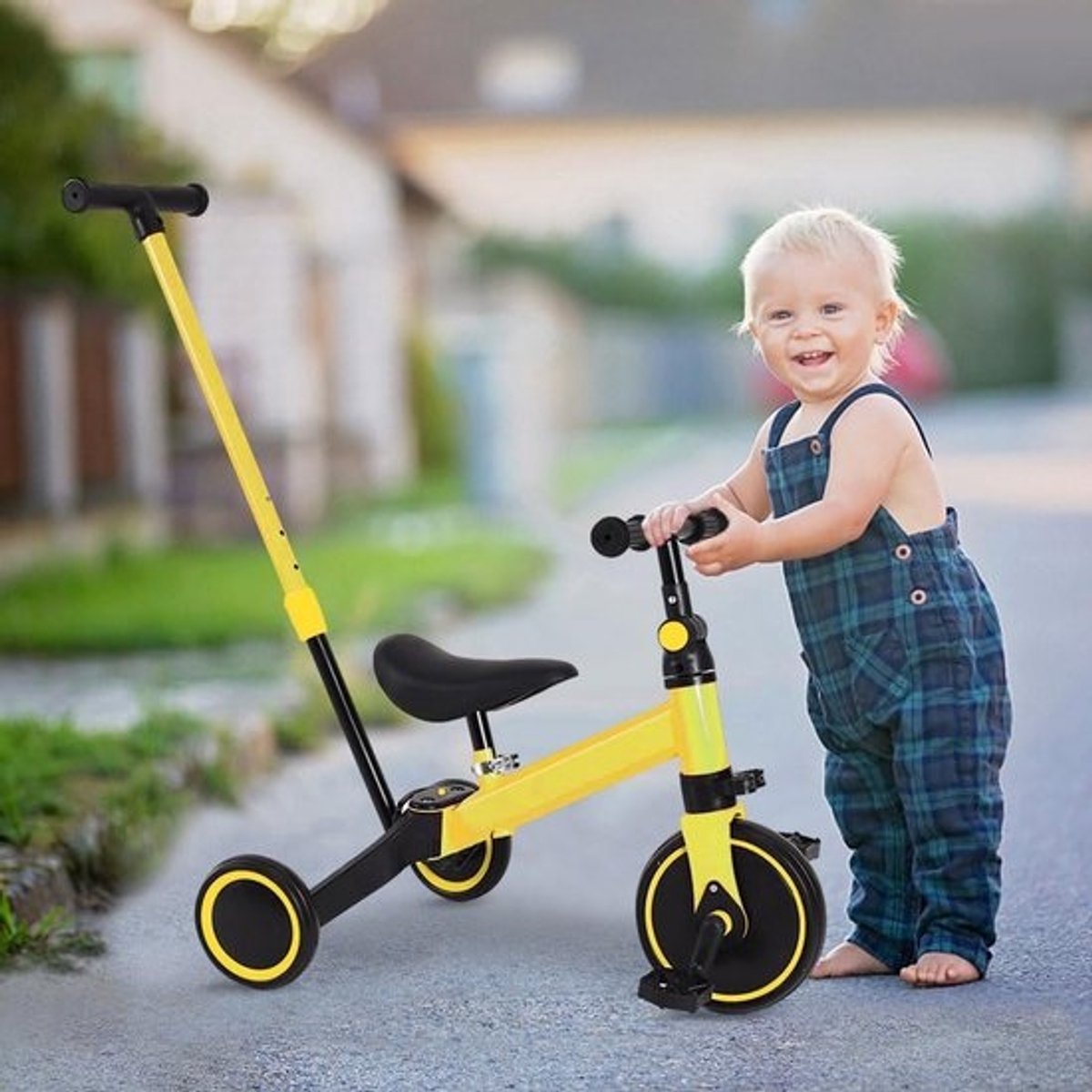 Peuter Driewieler - Loopfiets Kinderwagen - Leren Fietsen - 3-in-1 Ontwerp - 18 Maanden tot 4 Jaar - Geel
