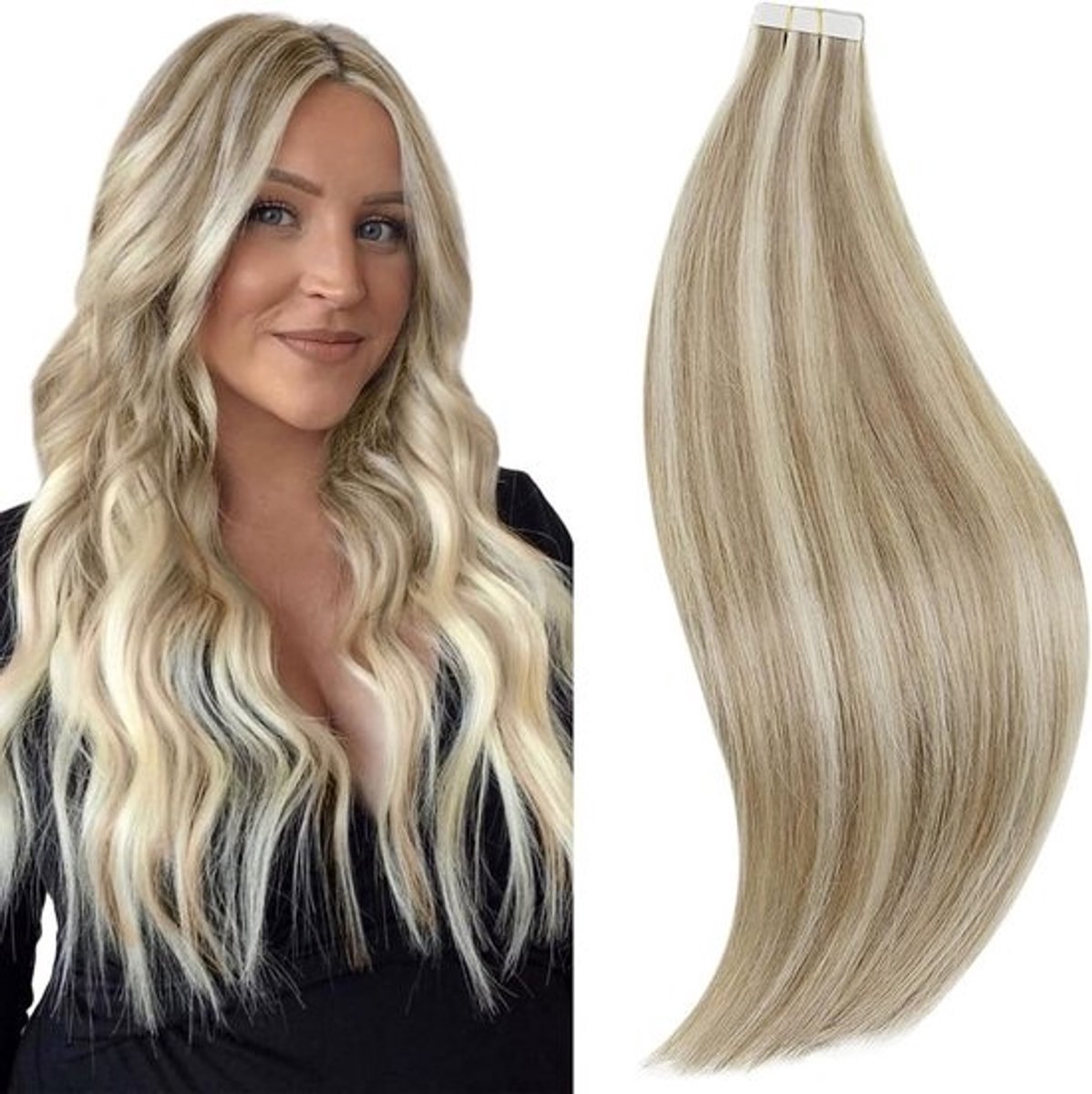 Lichtbruine en Platinablonde Tape-in Haarverlenging van Echt Menselijk Haar 45 cm
