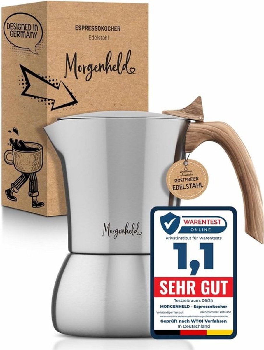 Premium espressomachine voor 4 kopjes, 200 ml, roestvrij staal, mokkakan, espressokan geschikt voor alle warmtebronnen en vaatwasmachinebestendig