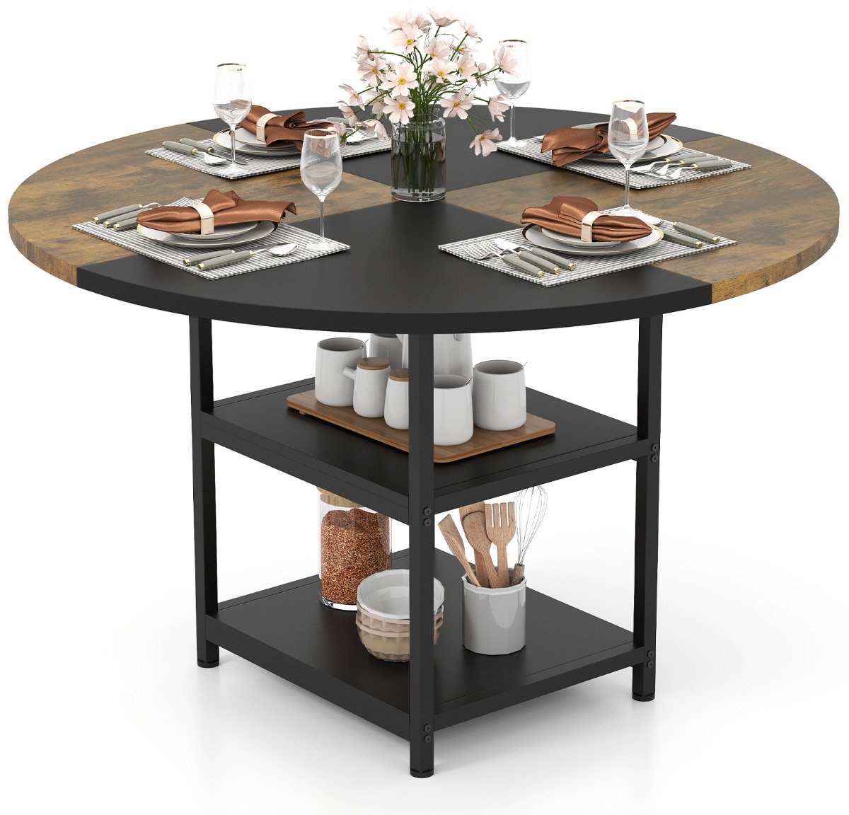 SureDeal® - Eettafel - Personen Ronde Houten - 119x76,5 cm - Zwart