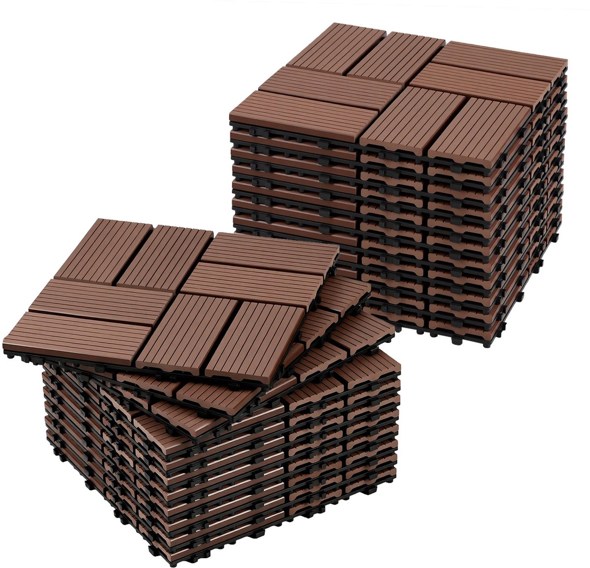 Terrastegels, 66 stuks, kliktegels met houtlook, WPC-tegel, 30 x 30 cm, Bruin
