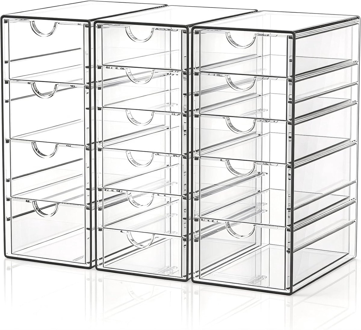 Make-up organizer met 15 laden, 3 stuks bureaubenodigdheden, bureau-organizer, doorzichtige bureauaccessoires, stofbestendige lade-organizer en opslag voor make-up, sieraden