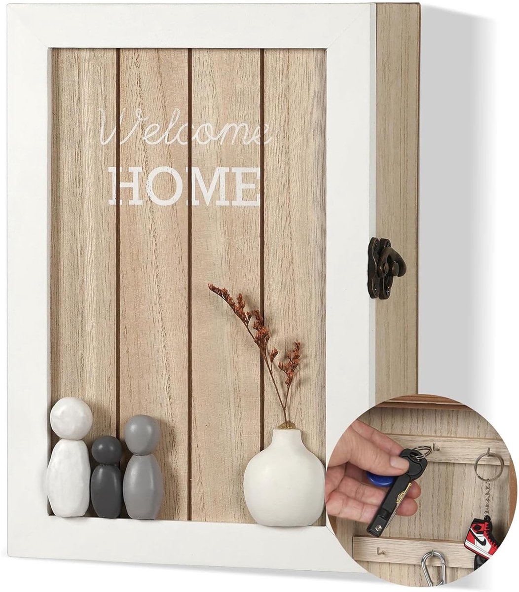 Dailygoods- Sleutelkast Hout - Sleutelhouder Wanddecoratie - 6 Sleutelhaken - Sleutelrek - Voor Entree/Hal - Stijlvol en Praktisch