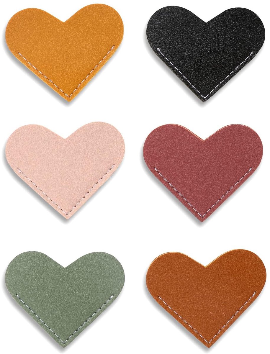 Dailygoods- Bladwijzers 6 Stuks - Lederen Hartontwerp - Draagbare Bladwijzers - Handgemaakt PU Leer - Waterdicht en Duurzaam - Lichtbruin/Zwart/Roze/Oranje/Lichtgroen - Boekenleggers