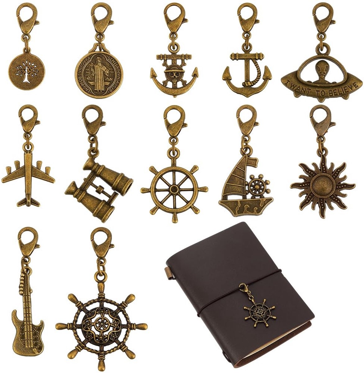 Dailygoods - 12 Stijlen Vintage Bedeltjes voor Notitieboekjes en Sleutelhangers