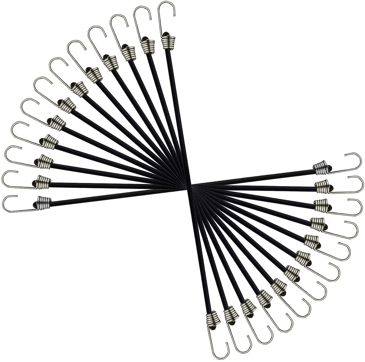 Dailygoods - Elastische Spanbanden Set - Ideaal voor Kamperen en Transport - 12 Stuks - Zwart - Sterke Bungee Touwen - Voor Outdoor Activiteiten - 30 cm