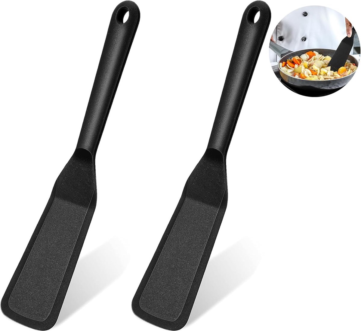 2 stuks zwarte spatel, siliconen spatel, anti-aanbaklaag, siliconen spatel, omkeerbaar, hittebestendig, pannenkoeken, omelet, spatel, spatel, siliconen voor koken, ei, hamburgers, pizza, steak,