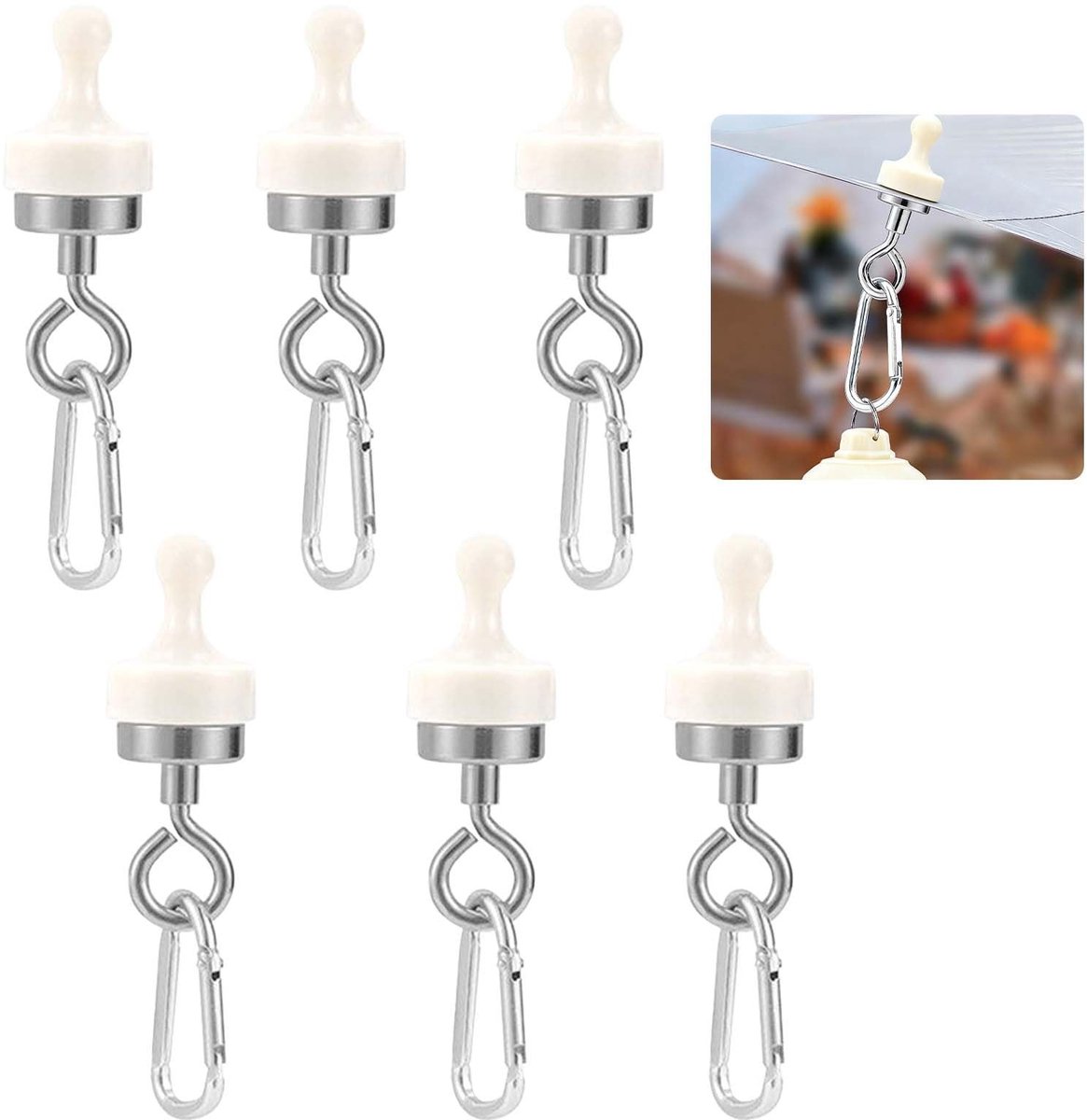 Dailygoods- Magnetische Haak Set 6 Stuks - Sterke Magneten - Karabijnhaak - Draagkracht 2 kg - 100x25 mm - Duurzaam Kunststof - Haakset