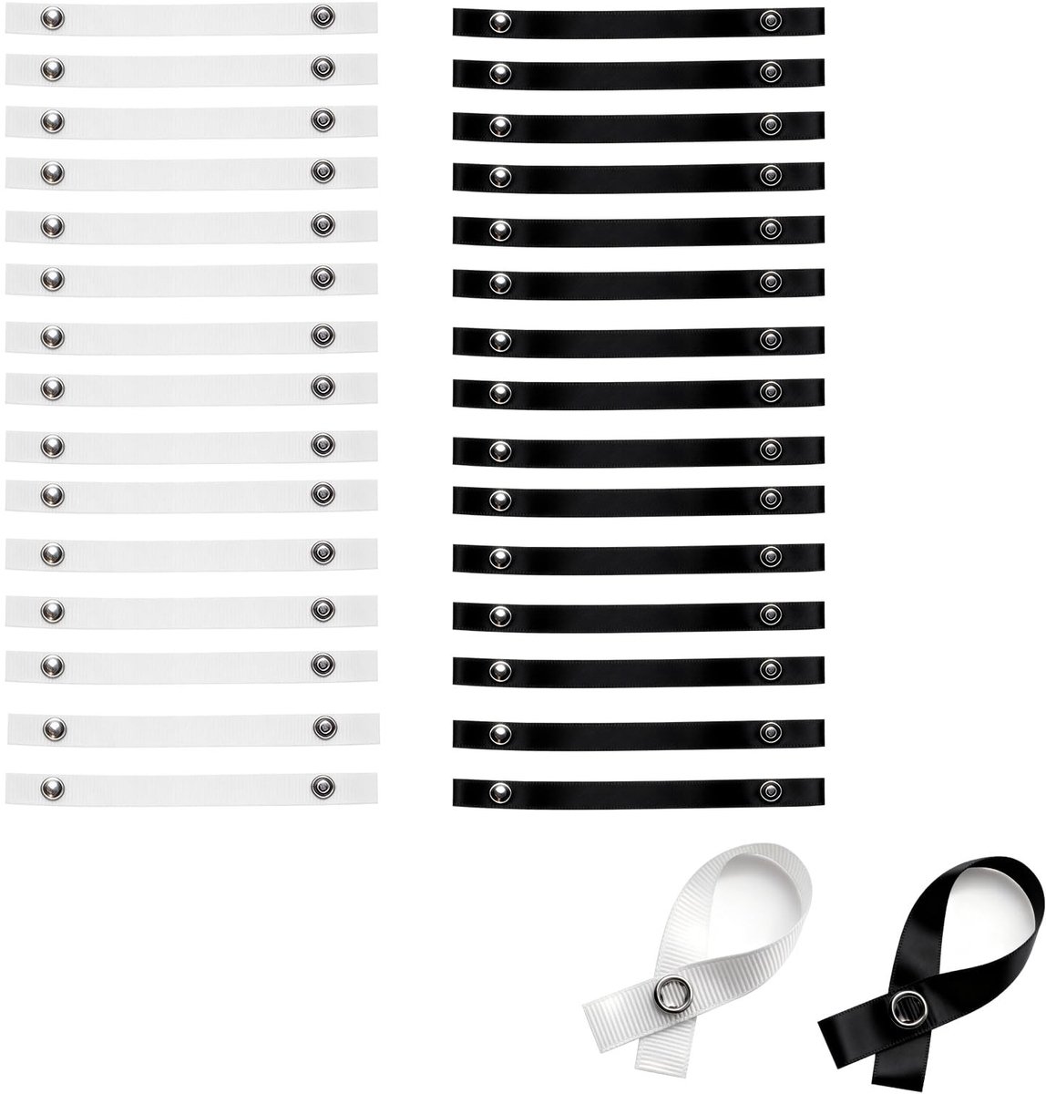 Dailygoods- Handdoekhaken zonder boren - 30 Stuks Drukknopriemen - Zwart/Wit - Voor Badkamer/Keuken - Lichtgewicht - Compact - Ophangriemen