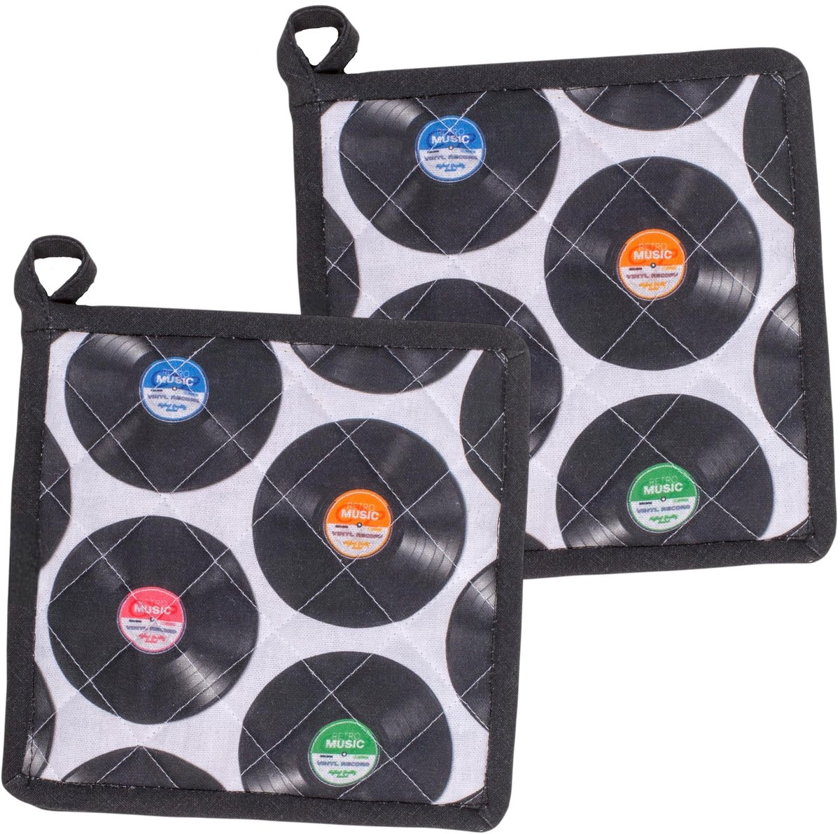 Dailygoods- Pannenlap Retro Design - Set van 2 - Hoogwaardig Katoen - Hittebestendig - Digitale Print - 20 x 20 cm - Keukenhandschoenen
