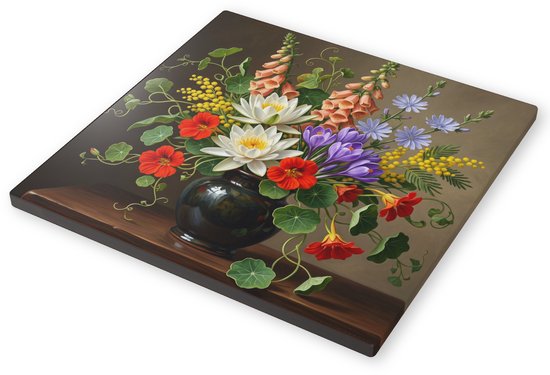 Canvas Schilderij Vingerhoedskruid Waterlelie Veldboeket Canvas 60x60 cm Veldbloemen Stilleven in Vaas Klassiek Schilderij Wanddecoratie Woonkamer Botanische Kunst Bloemen Print op Canvas