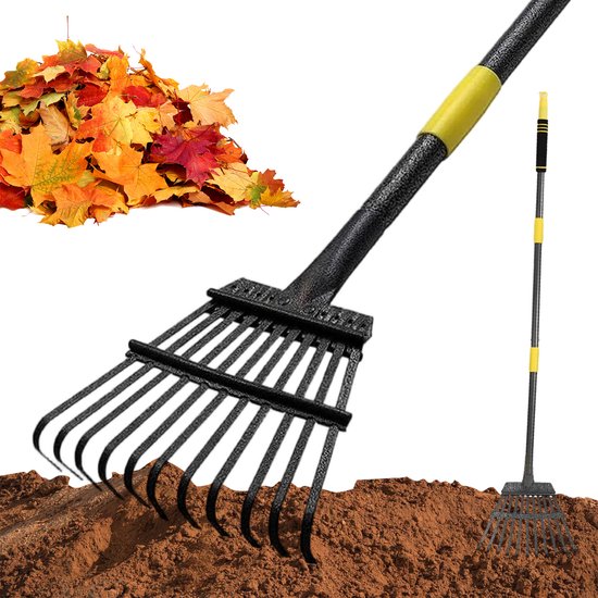 Bladhark - Gazonhark - Onkruidhark - 11 Tanden - Roestvrij Staal - Verstelbaar 86-185 cm - Tuin & Erf - Voor Bladeren en Onkruid — afbeelding 3