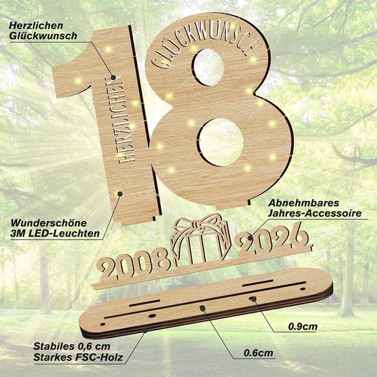 2026 18e verjaardagscadeau houten bord met led-gastenboek, geldcadeau, verjaardag, vrouwen en mannen, verjaardagsdecoratie, cadeaus voor 18e verjaardag, personaliseerbaar cadeau — afbeelding 2