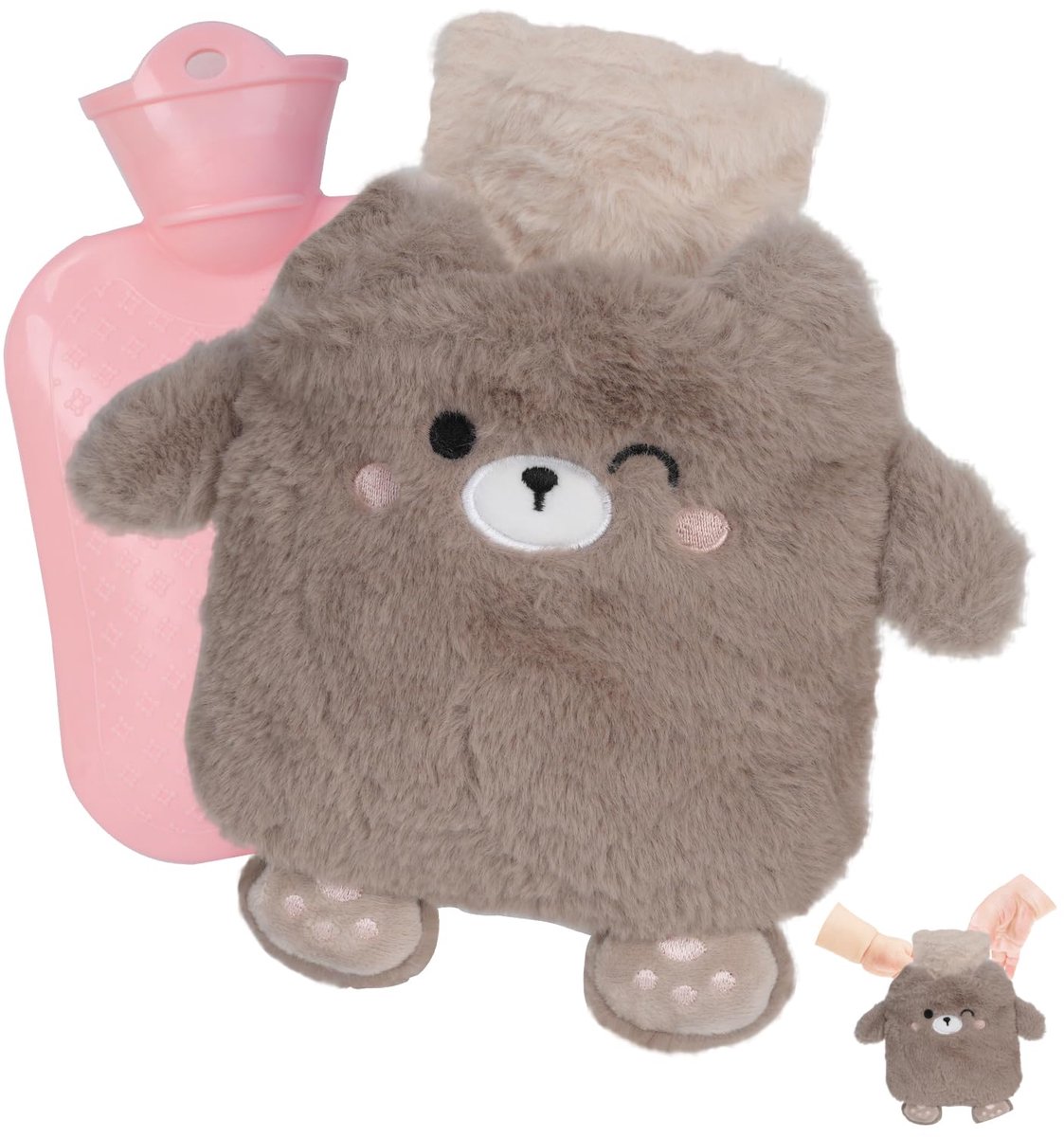 SnelShoppen - Flintronic Warmwaterkruik voor Kinderen, Pluizige Beervormige Handwarmer met Afneembare en Wasbare Hoes, Zachte Warmwaterkruik voor Koud