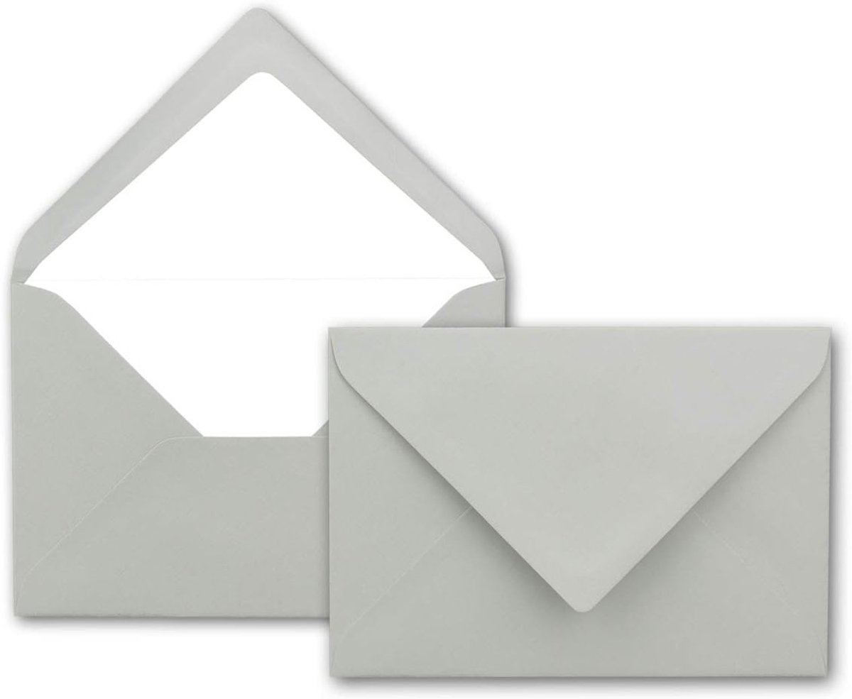 PAPIER 50 x enveloppen in lichtgrijs - enveloppen in DIN B6 (12,5 x 17,6 cm) geribbeld papier, witte zijdevoering voor Kerstmis en feestelijke gelegenheden