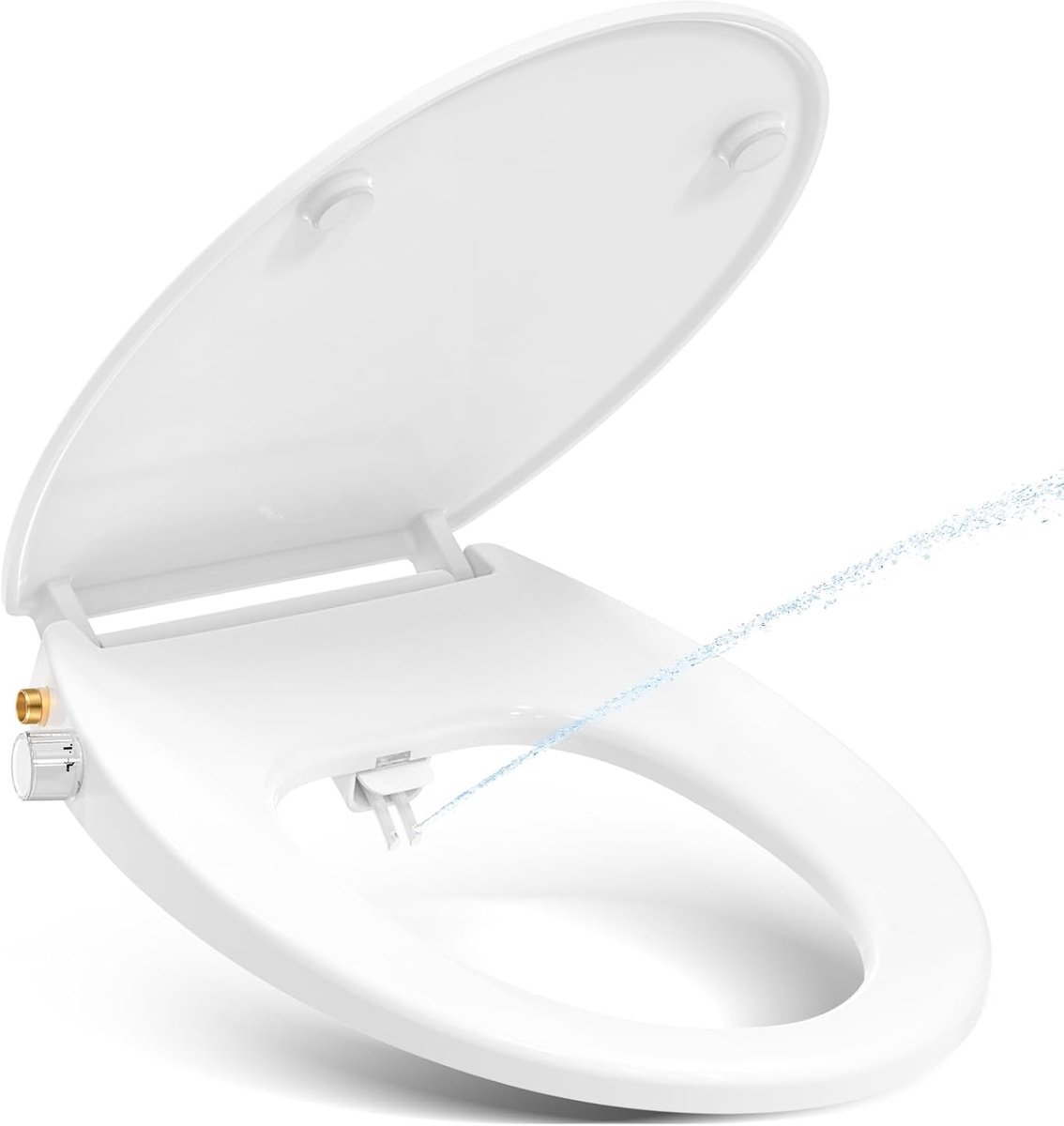 PRO WC-Bril met Bidet & Softclosemechanism,Zelfsluitend Toiletdeksel (Niet Elektrisch),Dubbele Zelfreinigende Sproeiers-Aparte Achter en Feminine Reiniging,Wit O-Vorm 44,3 * 37,1 * 8,3CM