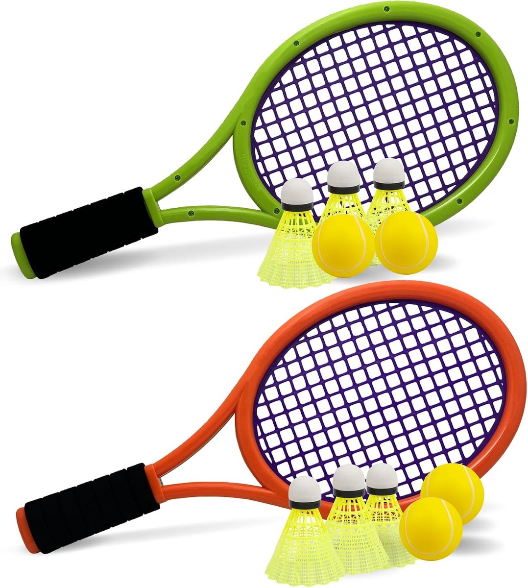 Tennisracket voor kinderen, met draagtas, 4 zachte trainingsballen en 6 badmintonballen, cadeauset, tennisrackets voor kinderen, sport, outdoor en indoor